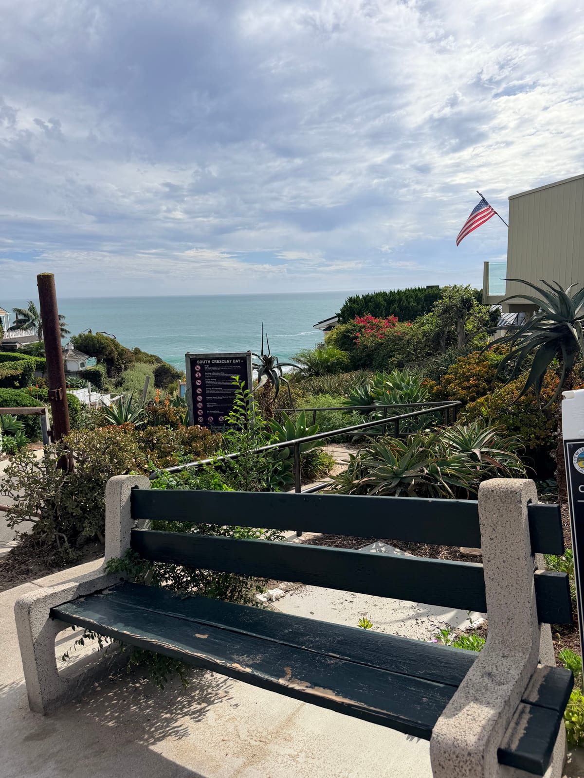 A bench looking out over the ocean at South Crescent Bay, Laguna Beach